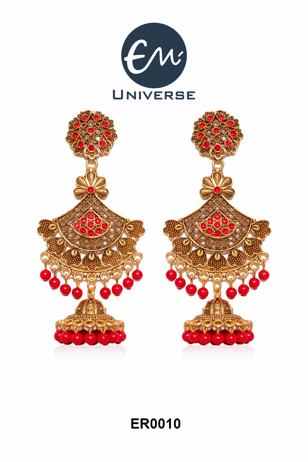 Antique Gold Plated Red Stone Jhumka Earrings for Women