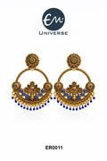 Antique Gold Plated Chandbali Earrings with Blue Beads