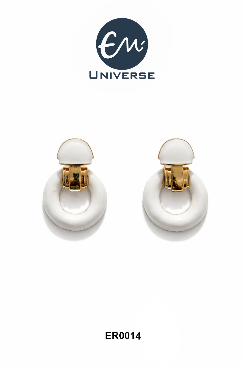 Classic White Hoop Drop Earrings – Gold Finish