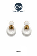 Classic White Hoop Drop Earrings – Gold Finish