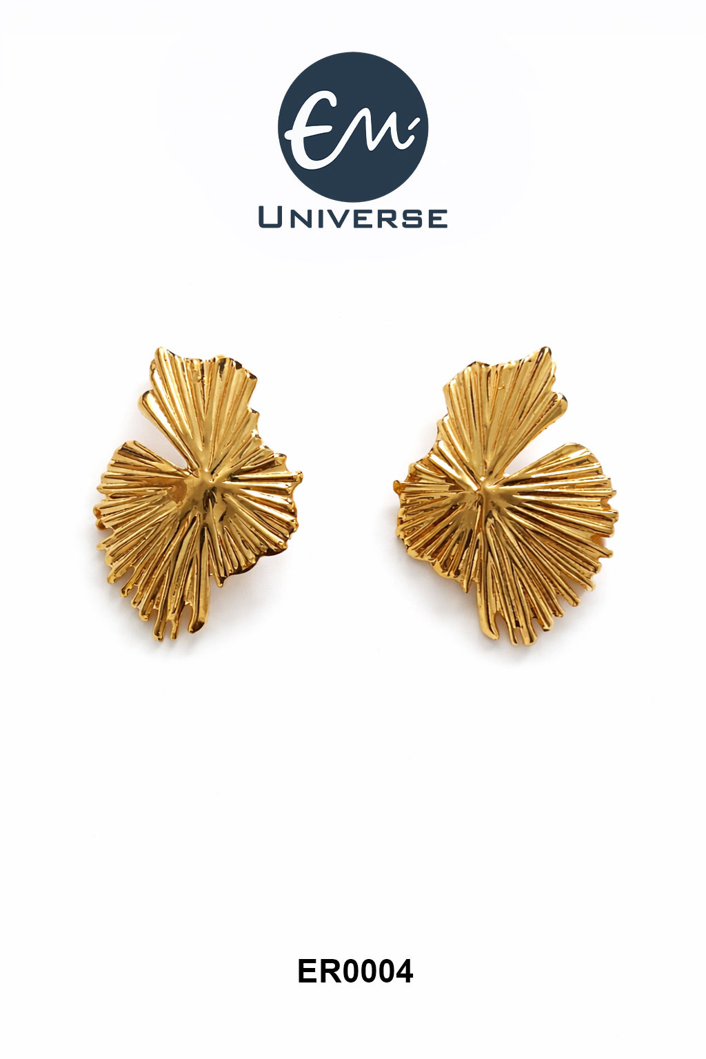 Gold Finish Abstract Leaf Stud Earrings – Minimalist Statement Jewellery
