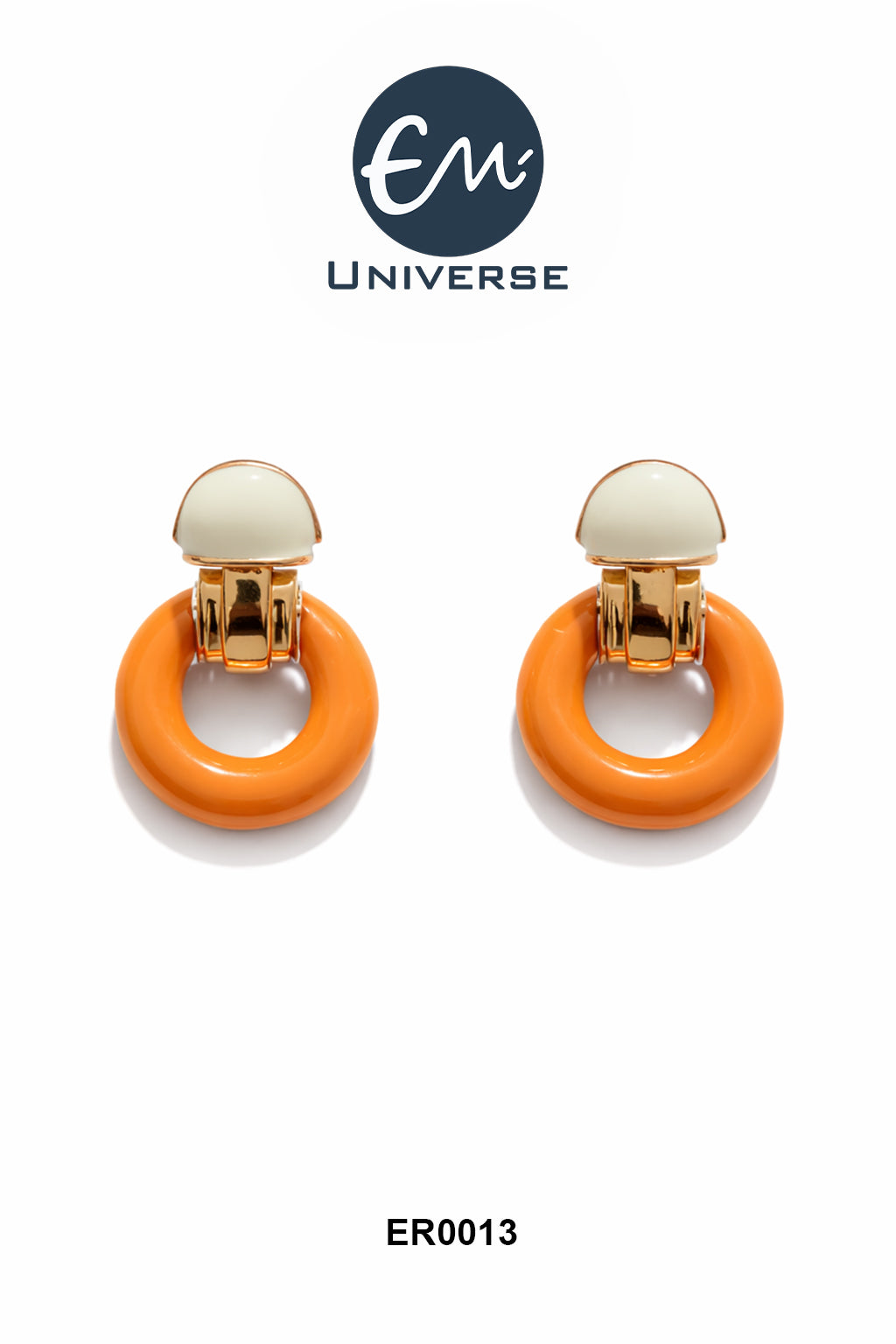 Modern Orange Hoop Drop Earrings with Gold Finish