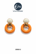 Modern Orange Hoop Drop Earrings with Gold Finish